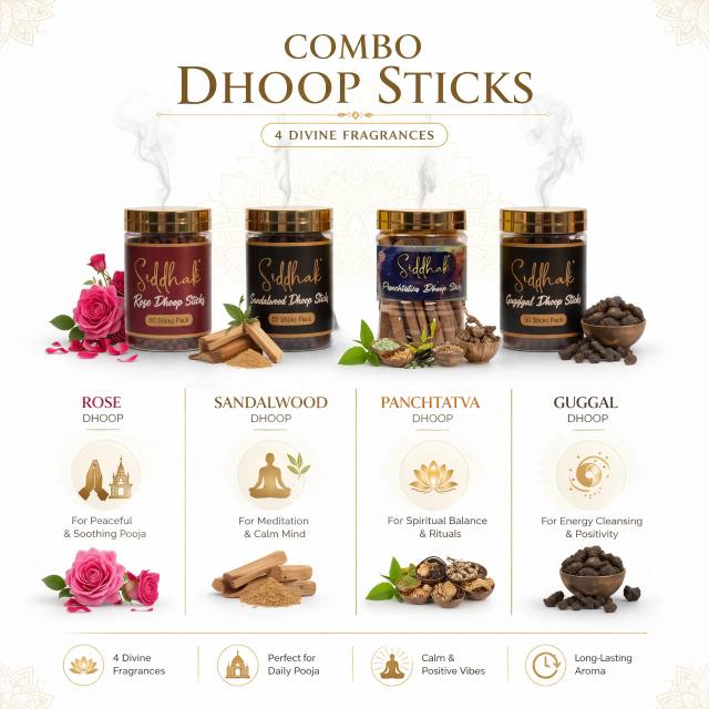 धूप बत्ती कॉम्बो (पंचगव्य, गुग्गल, गुलाब, चंदन) – 6